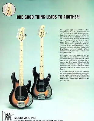 MUSIC MAN STINGRAY & SABRE MODEL BASS GUITAR MAGAZINE PRINT AD Vtg 70s 80s Pinup • $7.99