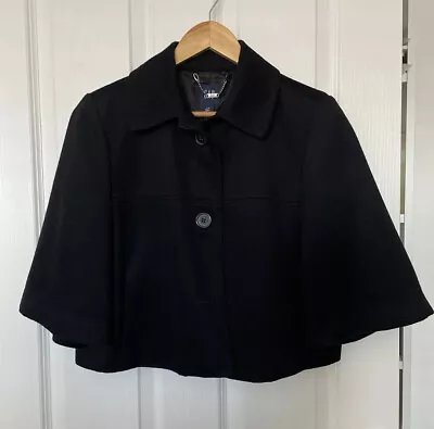 £7 • Buy Ladies Gap Black Short Swing 3/4 Sleeves Coat Button Up With Pockets Size 16