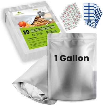 $32.24 • Buy 30Pcs Mylar Bags For Food Storage With Oxygen Absorbers - Extra Thick 14.8 Mil -