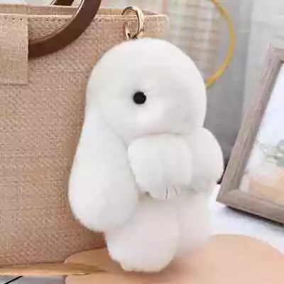 Rex Rabbit Fur Cute Fluffy Bunny Keychain Real Fur Key Chains Bag Toys Doll • $14.99