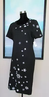 Michael Simon Neiman Marcus Black Knit  Beaded Snowflake Dress Sz L NWT • $148