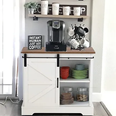 Coffee Bar Cabinet Buffet & Sideboard Kitchen Storage Cabinet W/ Sliding Door US • $182.99