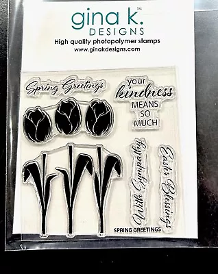 Gina K Designs Mini 6 Piece Clear Stamp Set Spring Greetings  Tulips Sentiments • $3.99