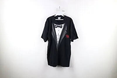 Vintage 90s Streetwear Mens Large Faded Tuxedo Short Sleeve T-Shirt Black USA • $33.96