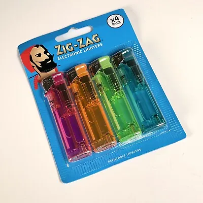 £2.90 • Buy 4 X Zig Zag Electronic Refillable Clear Coloured Lighters -Fast Free UK Delivery