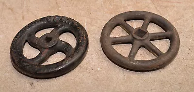 Two Cast Iron 4  Diameter Hand Wheels Steam Punk Industrial Collectible Tool Lot • $49.99