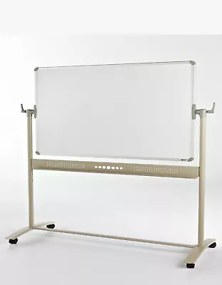 Mobile Magnetic DryWipe Whiteboard-Horizontal Rotating-School-1500mm X 1200mm • £196