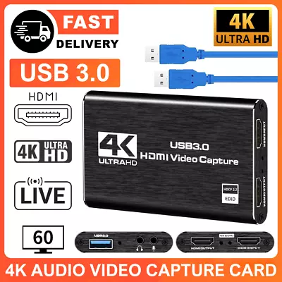 4K Audio Video Capture Card HDMI Video Capture Device USB 3.0 HD Live Recording • $20.92
