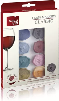 $10 • Buy Classic Glass Markers, Set Of 8 From VacuVin New In Box Suction Wax Seals