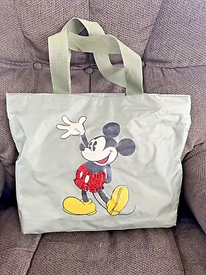 DISNEY Lightweight NYLON Green SEQUIN MICKEY MOUSE Travel/Shopping TOTE/BAG • $5.49