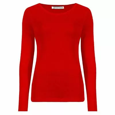 Womens Ladies Long Sleeve Stretch Plain Round Scoop Neck T Shirt Top Assorted • £5.97