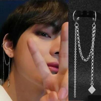 KPOP Idol V Taehyung-Surgical Steel Tiny Kite Point Chain Layered Earrings Clips • £16.80