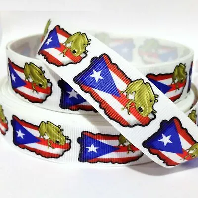 $4.85 • Buy GROSGRAIN RIBBON 5/8 , 7/8 , 1.5 , 3  Puerto Rico Flag Frog Printed Bulk