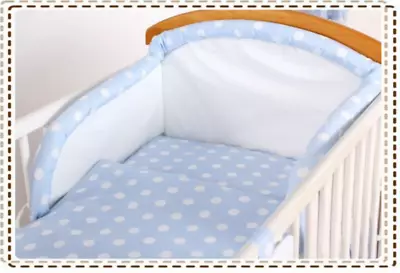 3pc Cot Bed Bedding Set Blue White Polka Dots For 60x120cm Boy Girl Pillowcase + • £15.99