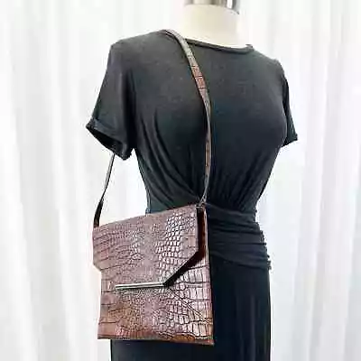 Merona Croc Embossed Flap Clutch Crossbody Bag Manchester Brown Mob Wife  • $12.99