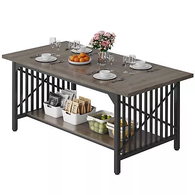 70.8'' Dining Table For 8 People Rectangular Wood Kitchen Table With Metal Frame • $139.99