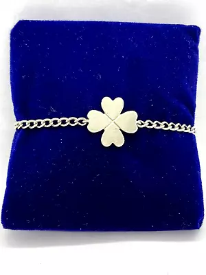 Vintage 925  Silver BABY'S LUCKY SHAMROCK/FOUR LEAF CLOVER Charm Bracelet • £18.50