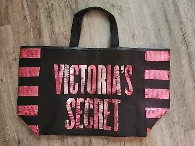 Victoria’s Secret Pink Sequin And Black Beach Tote Bag Weekender VS Purse Large • $19.99