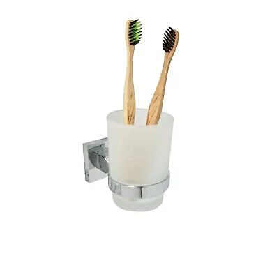 £14.99 • Buy Toothbrush Holder Frosted Glass Wall Mounted Chrome Finish Bathroom Accessory