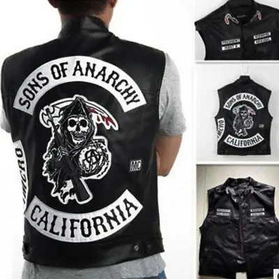 2023 Leather Sleeveless Sons Of Anarchy Motorcycle Biker Leather Jacket Embroide • $38.50