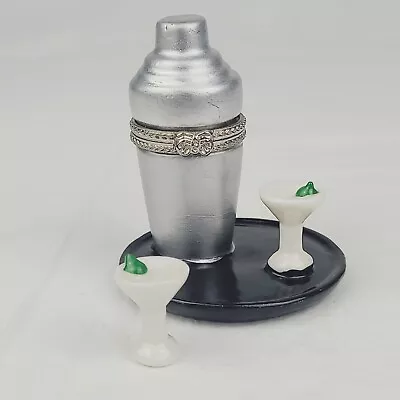 Cocktail Shaker W/martini 90's Porcelain Hinged Trinket Box Inside Mini Martini • $89.10