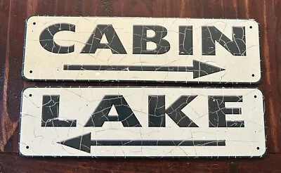 Set Of 2 New Vintage Look Metal “Cabin” & “Lake” Signs; 2.5”x9” • $9.99