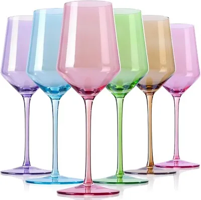 Physkoa MultiColored WineGlasses Set 6-15oz Colorful Wine Glasses With Long Stem • $38.39