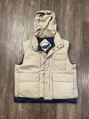 Vintage Fieldmaster Down Puffer Vest Large Full Zip Snap Pockets Feathers Hooded • $49