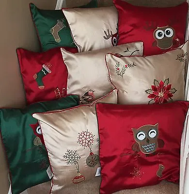 Christmas Embroidered Piped Cushion Covers In Lots Of  Designs 18 X18  Lovely  • £5.38