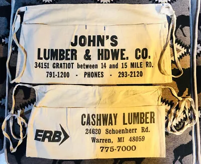 Two Vintage Canvas Cloth Nail Aprons - John's Lumber & Cashway Lumber - Michigan • $18