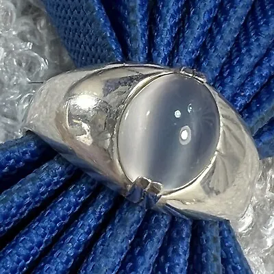 Vintage Men's Clear Cat's Eye 925 Sterling Silver 7/16  N To S Band Ring Size 13 • $175.45