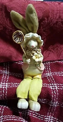 Vintage Easter Rabbit Shelf Sitter With Butterfly Net And Lots Of Flower's • $19.95