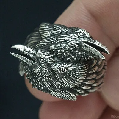 MENDEL Stainless Steel Mens Biker Viking Odin Crow Bird Raven Ring Men Size 7-15 • $8.18