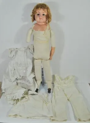 32  Antique Doll Paper Mache Head Cloth Body Prairie Dress And Hat Original • $175