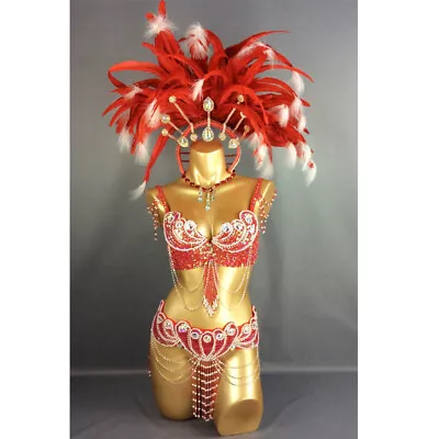 £496.68 • Buy Women Showgirl Outfit Sexy Sequins Belly Dance Costume Set Feather Headdress
