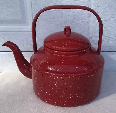 RED & WHITE Enamelware Graniteware Coffee Tea Pot Vintage Original • $35