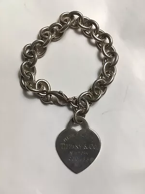 VTG Sterling Silver - TIFFANY & CO Heart Charm 7  Cable Chain Bracelet  • $55