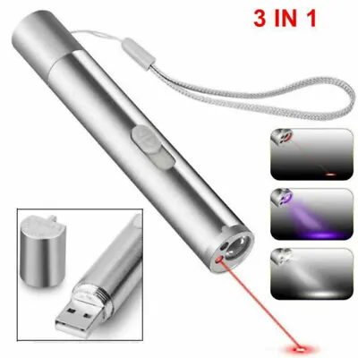 NEW USB Laser Pointer Pen Rechargeable Red LED Light Funny Pet Cat Toys 3 In 1 • $7.69