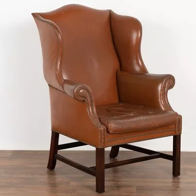 Vintage Brown Leather Wingback Arm Chair From Denmark Circa 1940-60 • $1600