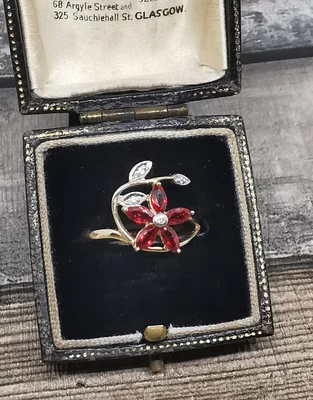 £135 • Buy Orange Sapphire & Diamond RING. 9ct GOLD. Marquise Flower Design Size N1/2, 375