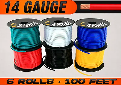 14 Gauge 12v Automotive Primary Wire Remote Cable CCA - 6 Rolls - 100 Feet Each • $39.95