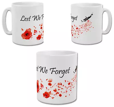 £12.99 • Buy LEST WE FORGET Remembrance Anzac Day Poppy & Bomber Plane Coffee Tea Mug Cup UK