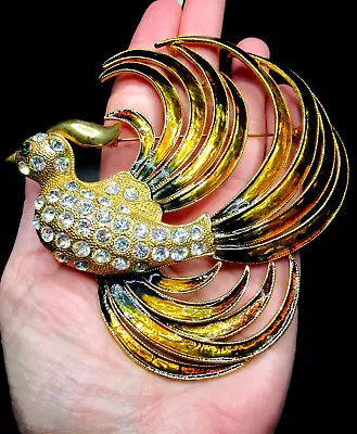 MASSIVE Enamel Rhinestone Bird Of Paradise Pin Brooch • $49.99