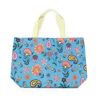 Maxi Large Oil Cloth Blue Folk Flower Boho Paisley Print Shopper Tote Beach Bag • £15.99