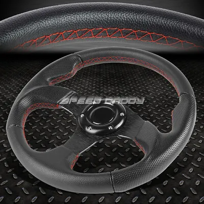 320mm Black Spoke Red Stitch Lightweight 6-bolt Leather Racing Steering Wheel • $28.88