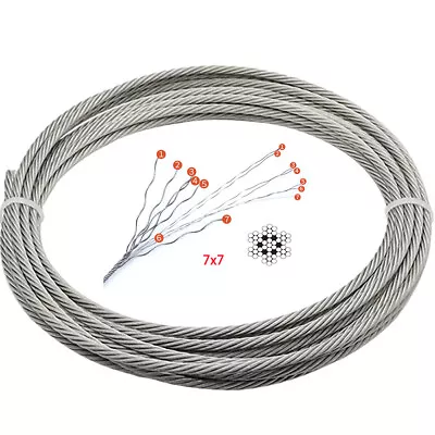 A2 304 Stainless Steel 7 X 7 Strand Structure Soft Fine Steel Wire Rope Cable • £3.53