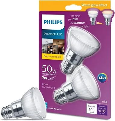 6- Philips DIMMABLE Indoor Glass LED PAR20 FLOOD 5.5w = 50 Watt Bulb 3000K • $42