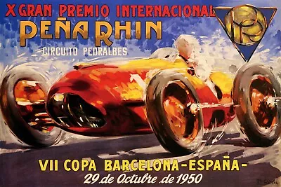 Barcelona Car Race Grand Prix 1950 Spain Race Penya Rhin Poster Repro FREE S/H • $17.90