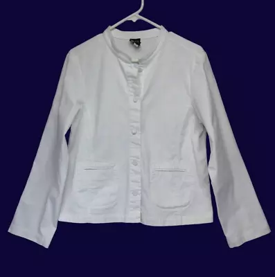 Eileen Fisher Jacket Size M Cotton Spandex White Mandarin Collar Blazer • $28.99