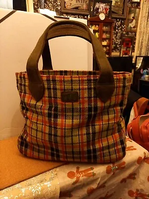 PER UNA M&S Orange green And Brown Tweed Tartan Look Bag . • £5.99